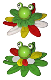 Broche kikkerkop op pluche lelyblad