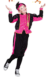 Zwarte pieten pak zwart/roze kids